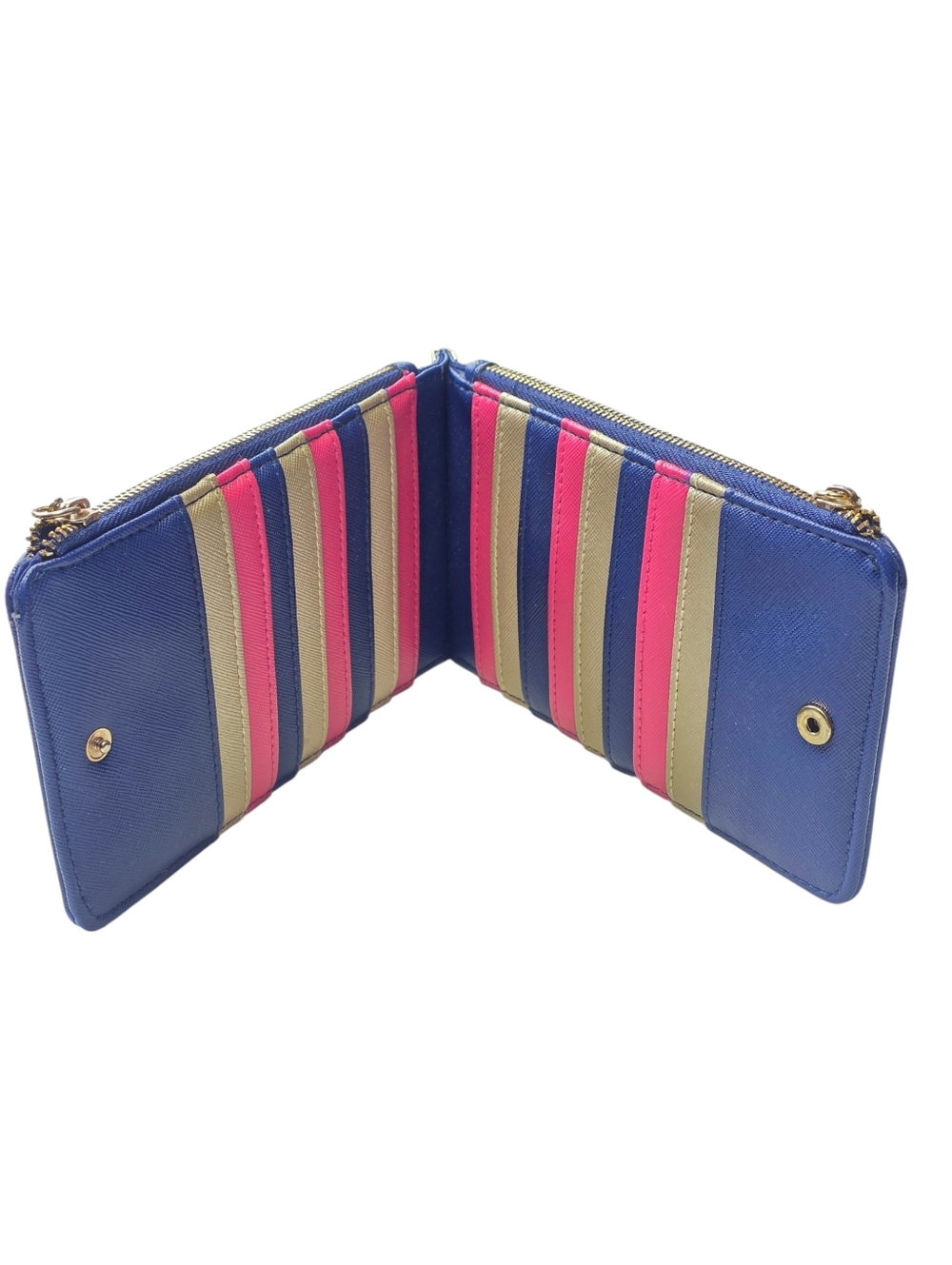 Mark by Avon Blue Leather Wallet Zip Around Bifold Striped Interior